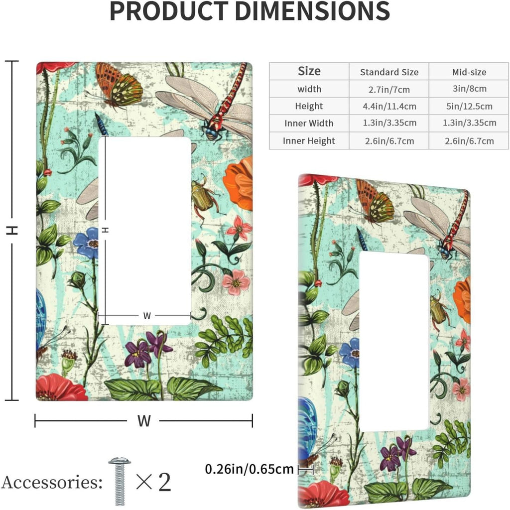 Dragonflies Flowers Butterfly 1 Gang Single Rocker Outlet Light Switch Cover Decorative Single Rocker Wall Plate Cover For Home Living Bedroom Kitchen Decorative
