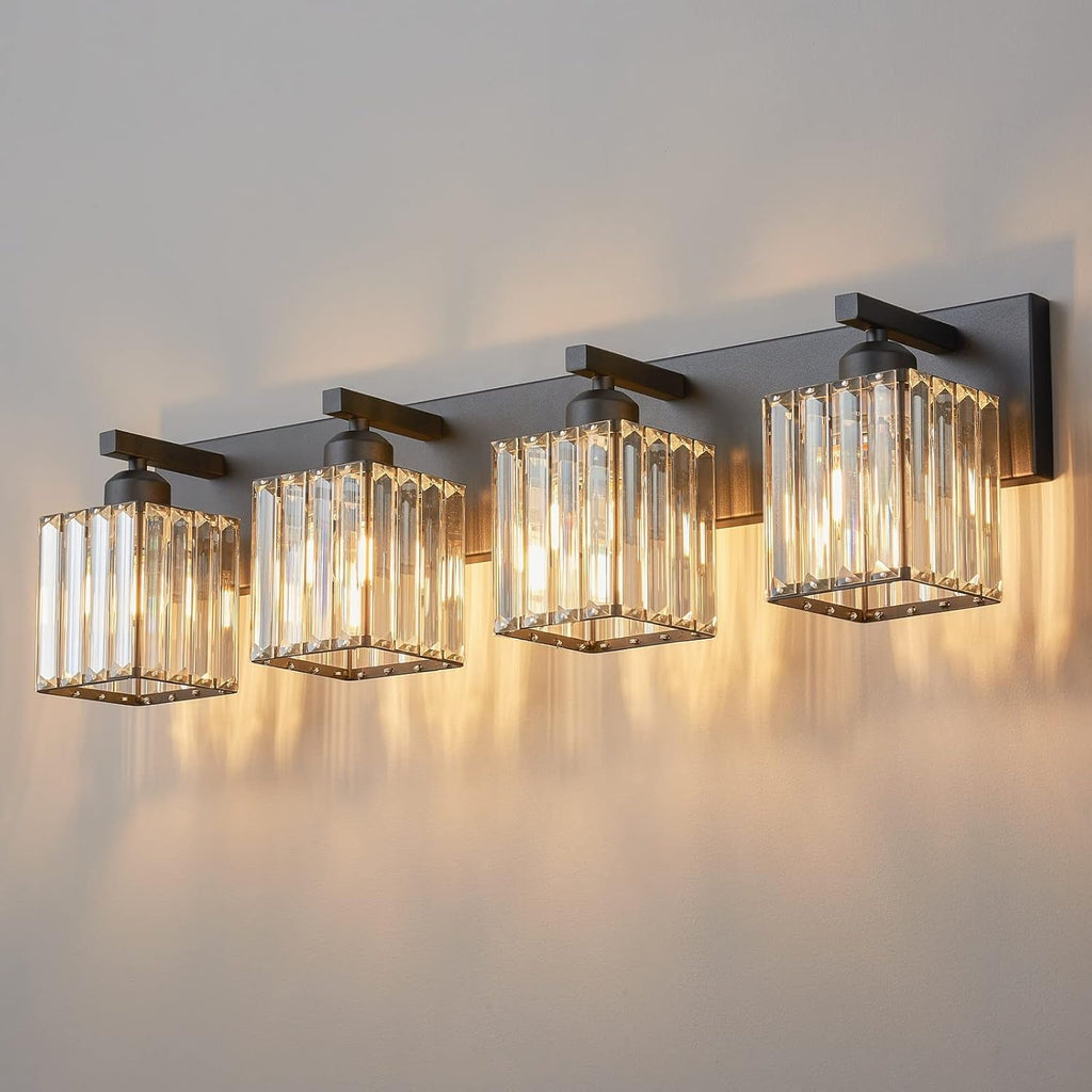 Modern Bathroom Vanity Light 4-Lights Modern Black Crystal Wall Light Bathroom Vanity Light Fixtures