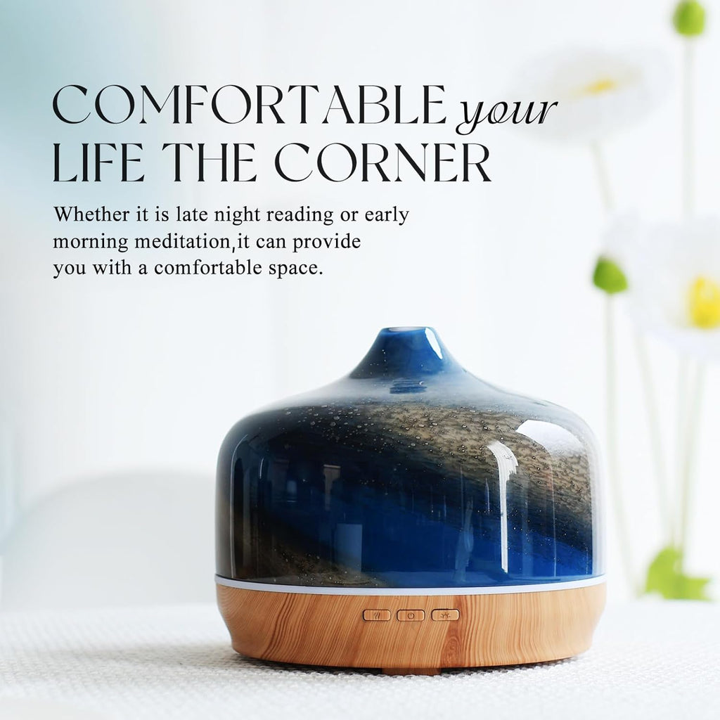 Porseme 500ml Glass Essential Oil Diffuser Aromatherapy Ultrasonic Cool Mist Humidifier 15-21 Running Hours Waterless Auto-Off Air Diffusers for Sleeping Yoga Office Working Spa and Rest (Galaxy)