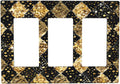 Gold Black Marble Geometric Plaid Glitter Light Switch Covers 3 Gang Rocker Decorative Triple Outlet Wall Plate Cover Electrical GFCI Switchplate for Bedroom Bathroom Decor