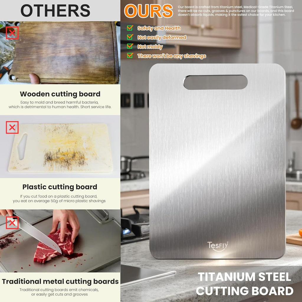 New Titanium Cutting Board -100% Pure Titanium Cutting Boards For Kitche,Easy to clean, Double-sided food-grade Cutting Board For Meats, Fruits And Vegetables (Large)