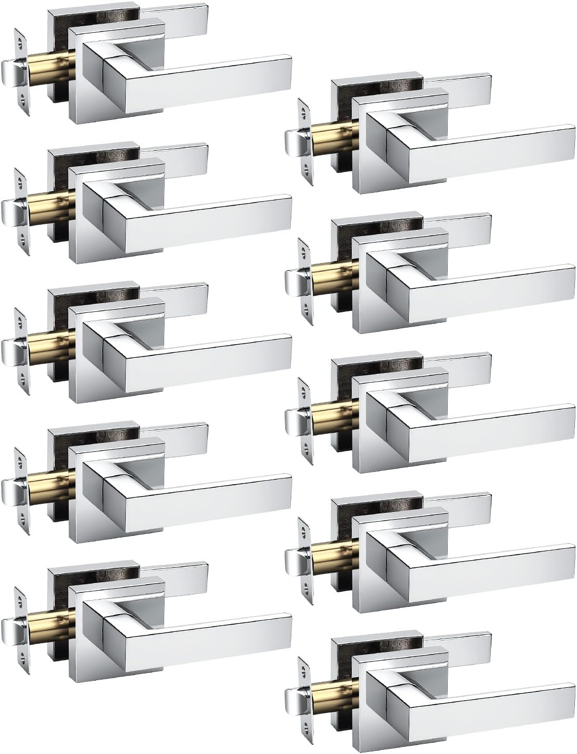 KNOBWELL 10 Pack Polished Chrome Door Handles Interior Modern Square Door Knob for Closet Hallway Pantry