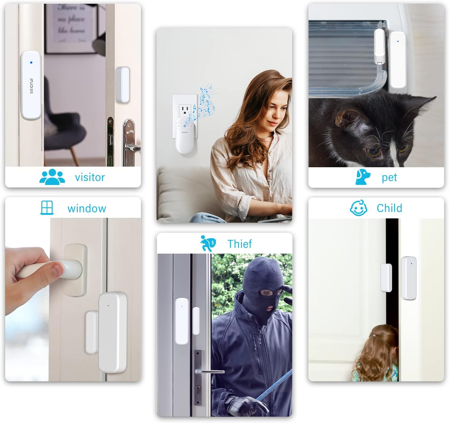 SECRUI Door Chime with Adjustable Volume –Wireless Entry Alert with 52 Chimes – 500ft Rage Door Open Sensor Alarm for Home/Business/Office/Store – Easy Installation – LED Indicators