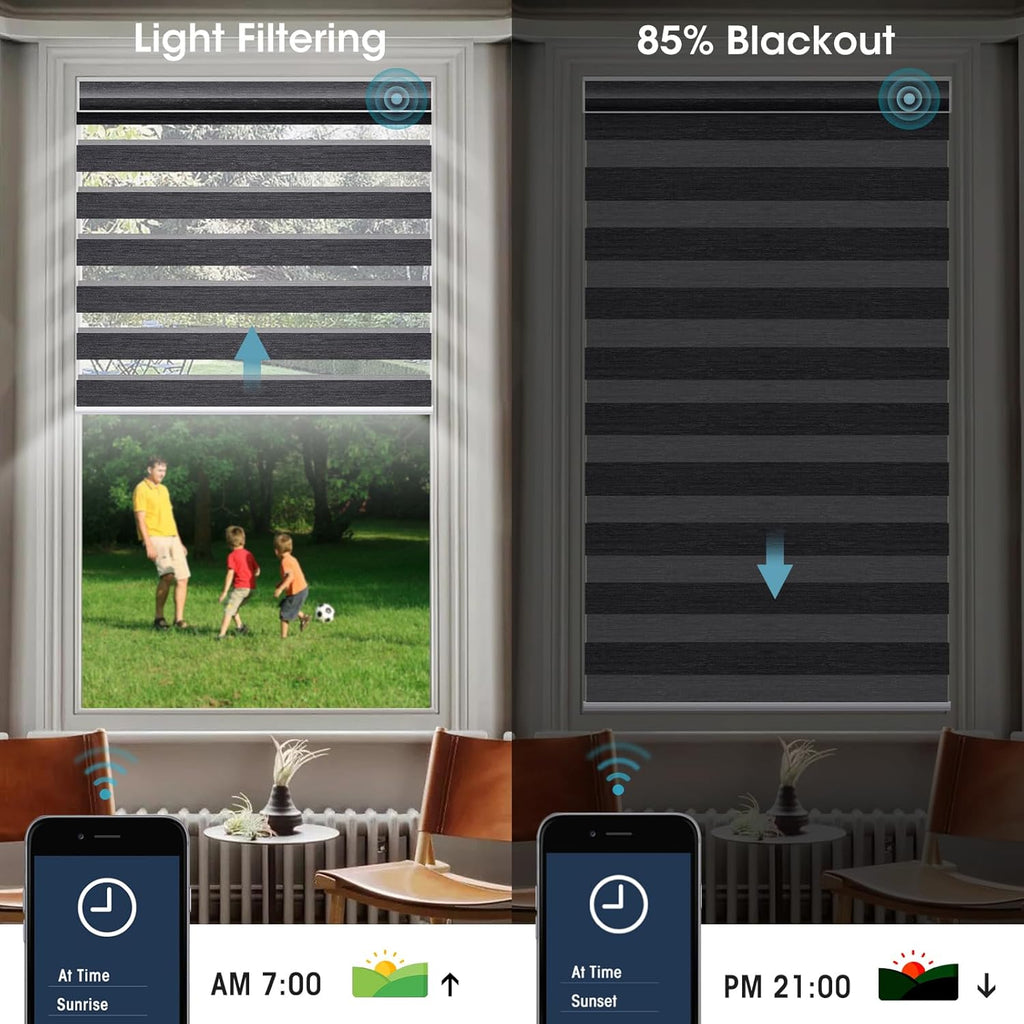 SmartWings Motorized Zebra Shades - Compatible with HomeKit, Alexa, SmartThings, Google - Remote Control Light Filtering Roller Shades, 85% Blackout, Smart Home/Office, Graphite, Customized