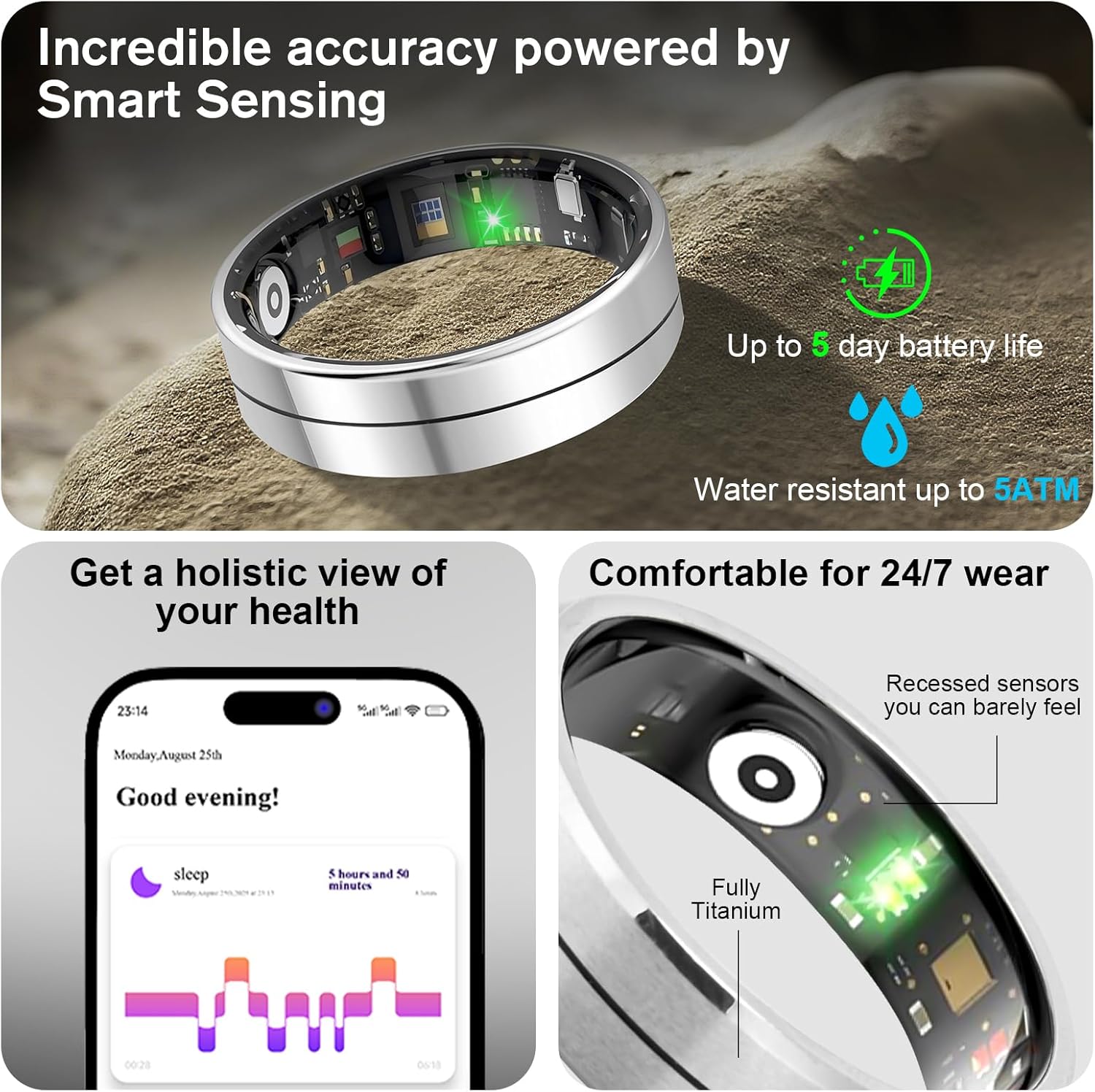 KppeX-X1 Smart Health Ring Kit-Nighttime Sleep Monitoring-Heart Rate-IP68 Waterproof Exercise Recording Fitness Tracker-No Subscription Fee Mixer#Steel Color (X1-11#)
