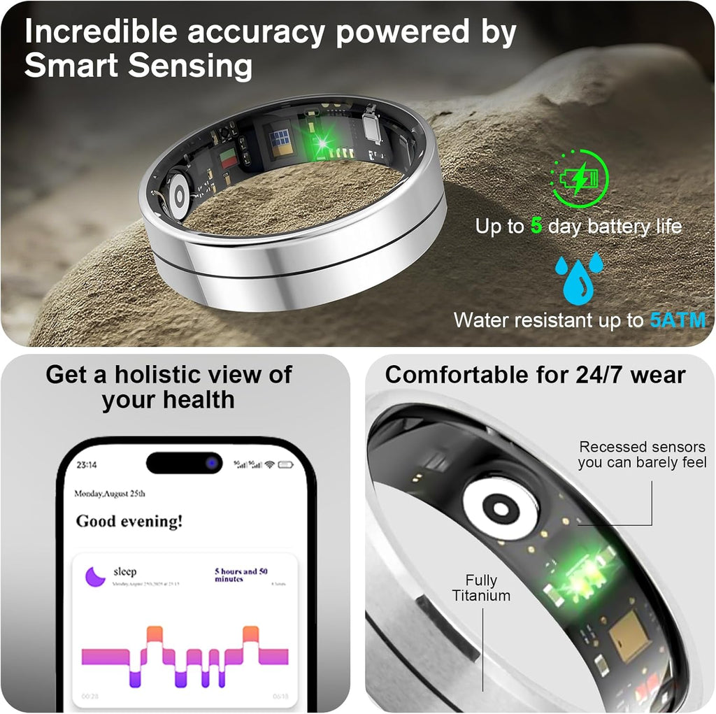 KppeX-X1 Smart Health Ring Kit-Nighttime Sleep Monitoring-Heart Rate-IP68 Waterproof Exercise Recording Fitness Tracker-No Subscription Fee Mixer#Steel Color (X1-12#)