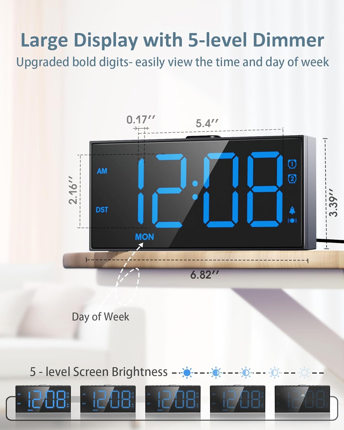 Loud Alarm Clock for Heavy Sleepers Adults,Bed Shaker Alarm Clock with 2 Alarms for Everyday/Weekday/Weekend,Dimmer,Snooze,USB Charging Port,12/24H DST,Vibrating Clock for Hard of Hearing/Teens