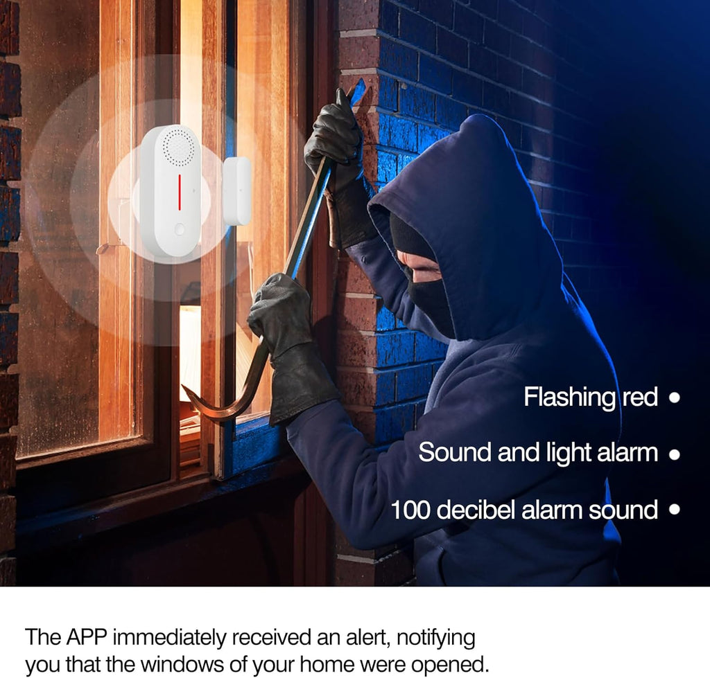 eMylo 2.4G WiFi Door Window Alarm Sensor - Tuya APP Remote Control, Voice Control, Timing Arm/Disarm, Red Light Alert, Easy Install for Dementia Patients Home/Apartment Security