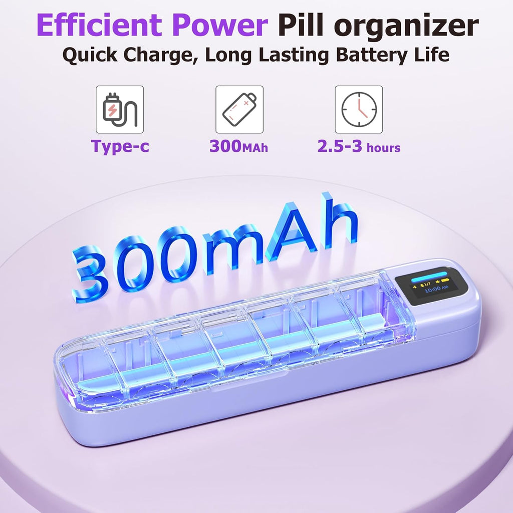 Daviky Smart Pill Organizer with Alarm, Bluetooth Daily Once a Day Pill Box 7 Day with APP, Weekly Travel Pill Case, Portable Pill Reminder for Medicines, Supplements and Vitamins(Purple)