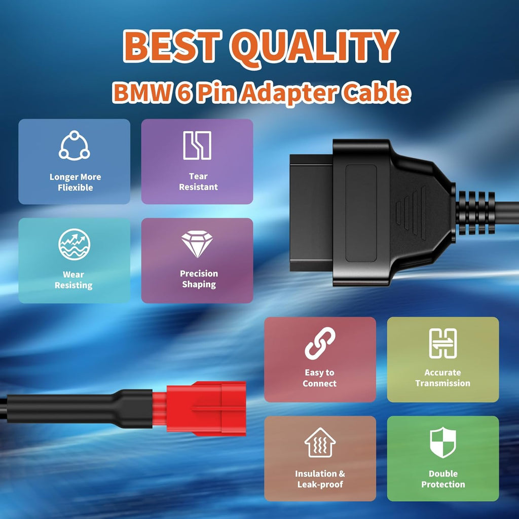OBD2 Adapter Cable Fits for BMW Motorcycles, 6Pin to 16Pin OBD2 Diagnostic Adapter Cable Works with All OBDII Scanner