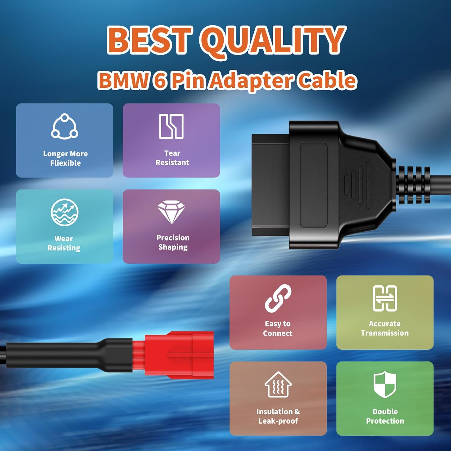 OBD2 Adapter Cable Fits for BMW Motorcycles, 6Pin to 16Pin OBD2 Diagnostic Adapter Cable Works with All OBDII Scanner