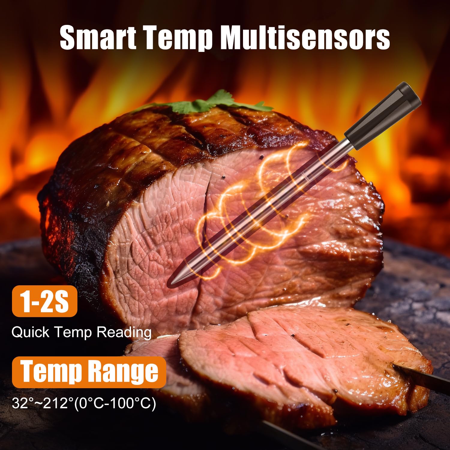 INSMART Wireless Smart Meat Thermometer,330FT Bluetooth Range,100% Waterproof,Precision Cooking Grilling,Multi Sensors,for BBQ,Oven,Grill,Kitchen,Smoker, Rotisserie Turkey Beef (Wood)