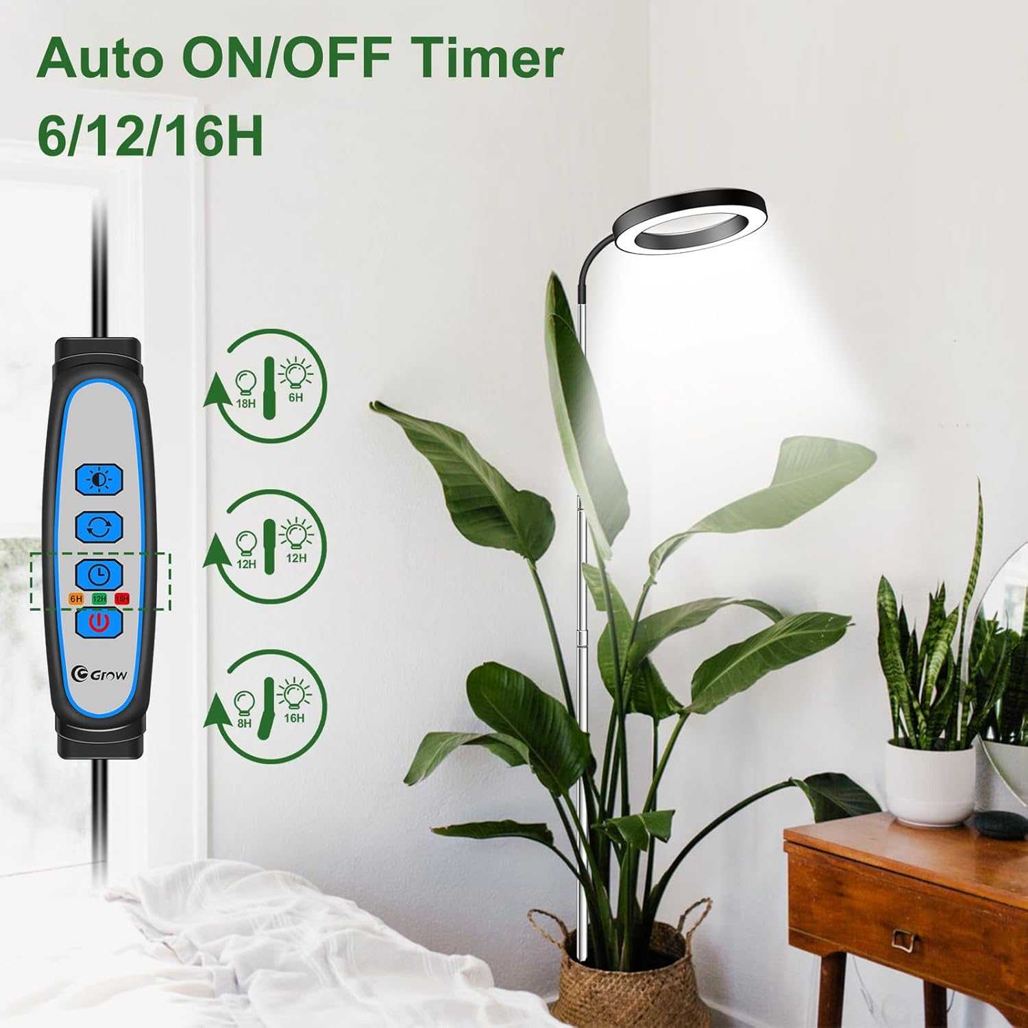 wolezek Grow Lights for Indoor Plants Full Spectrum, 80 LEDs 3 Colors Grow Light, 65in Plant Lights for Indoor Growing with 360°Gooseneck, 6/12/16H Timer, 5 Brightness, Height Adjustable, Black Pair