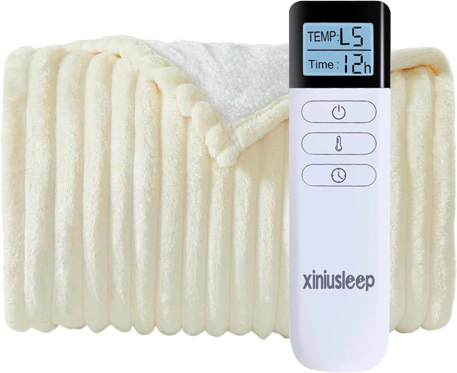 Heated Blanket Electric Blanket 50"x60", Soft Flannel Sherpa Electric Throw with 5 Heating Level & 12 Times Setting, Heated Throw with Overheating Protection, Machine Washable (Beige)