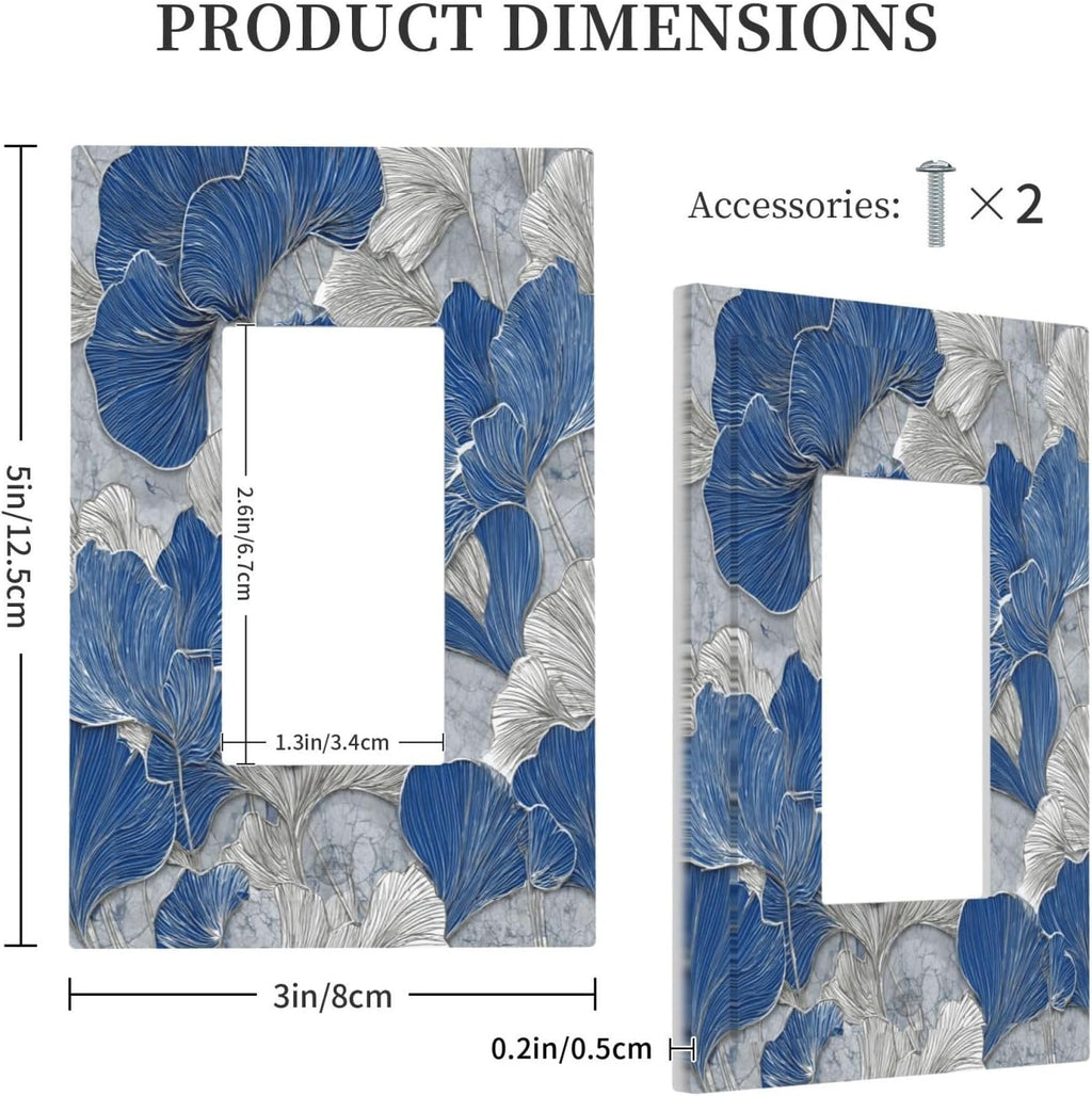 Abstract Blue Marble Plant Leaves 1 Gang Single Rocker Decorative Light Switch Covers Electrical Faceplate Switch Plates for Bathroom Kitchen Home