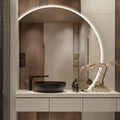 Niccy Half Moon LED Mirror for Bathroom, 32" Semi Backlit Mirror Frameless Makeup Mirror with Light, Anti-Fog, Shatter-Proof, 3 Colors, Smart Vanity Mirror