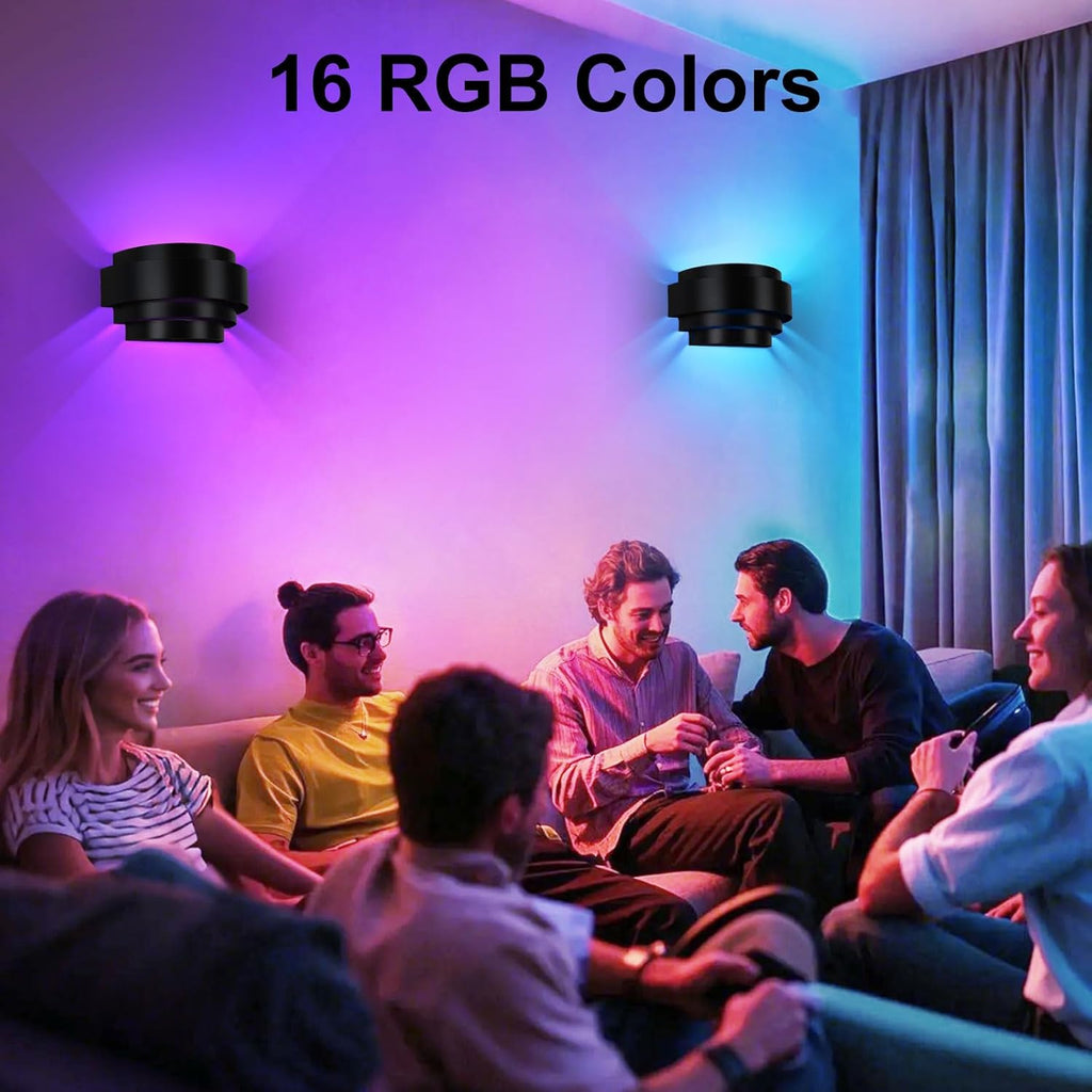 Lightess Rechargeable Wall Sconces with Remote Control, Cordless Wall Light Battery Operated Dimmable, Black Light Fixture for Living Room Bedroom, 16 RGB Colors, Bulb Included