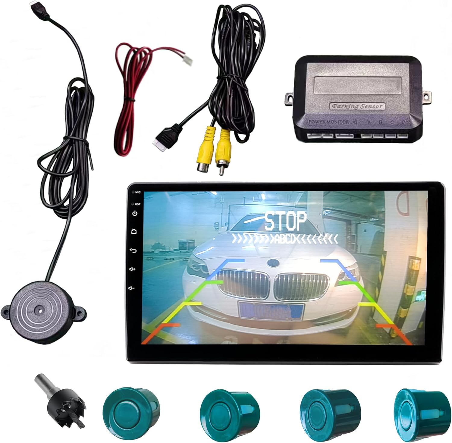LCD Parking Sensor Kit - Displays Data on Original Screen, Easy Rear Installation, Compatible with All Camera Formats (AHD, CVBS), 18 Probe Colors to Match Any Vehicle
