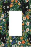 Boho Funny Black Cute Cats Daisy Wildflower Decorative Outlet Covers 1 Gang Single Rocker Light Switch Cover Plate Wall Plates Gfci Faceplate For Kids Room Bed Room Decor