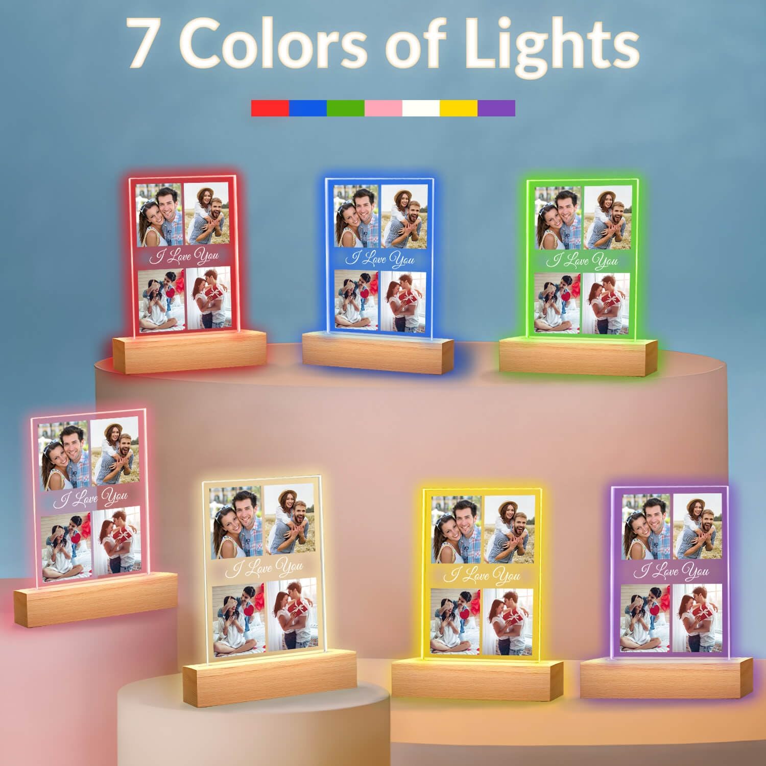 Custom Picture Frame with Photo, Customized Picture Frames with Night Light, Custom Photo Frame, Personalized Valentines Day Gifts for Her Him Women Men