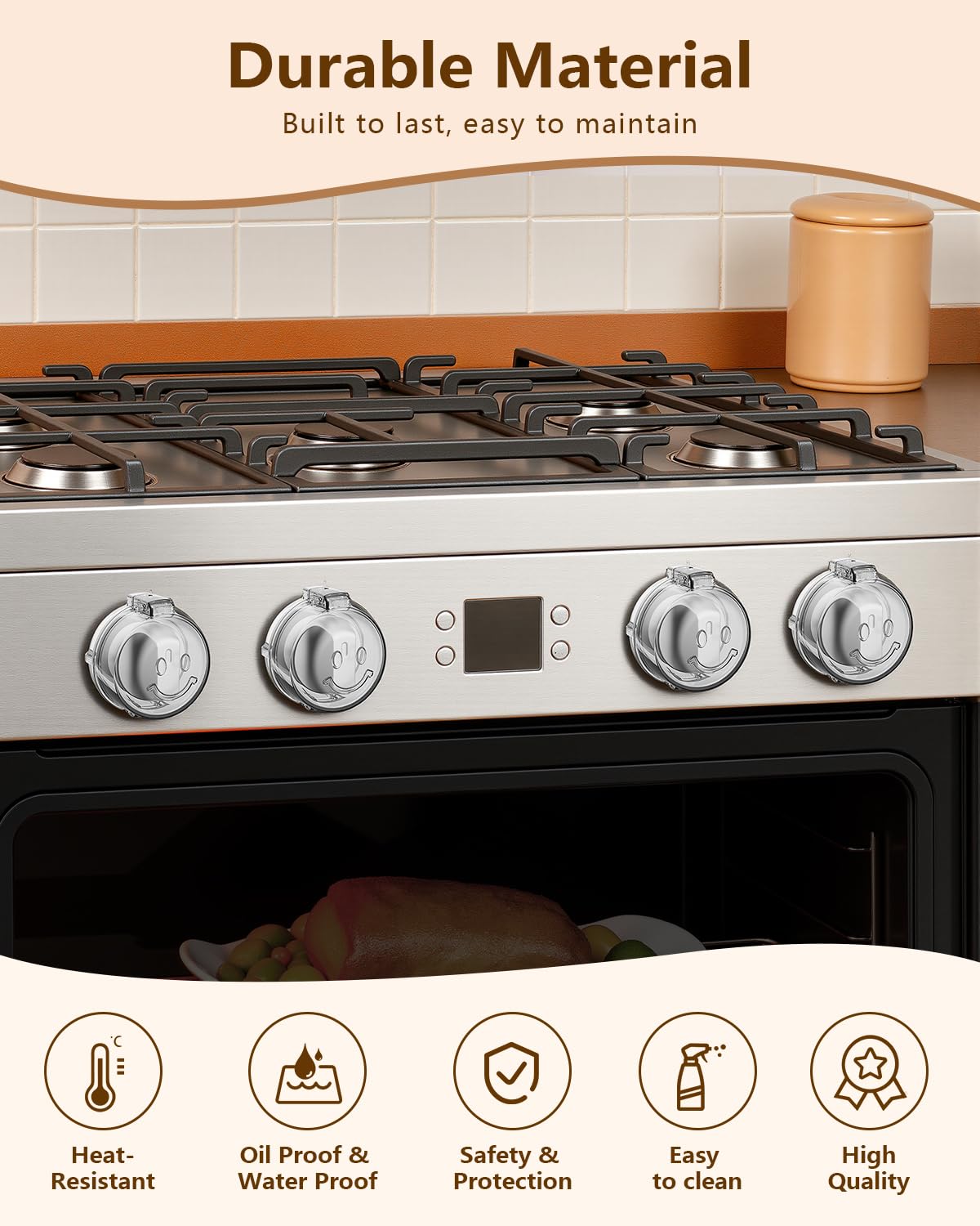 Stove Knob Covers - 5 Pack Heat Resistant Gas Stove Knob Covers with Child Proof Lock & 3M Strong Adhesive, Oil-Proof Oven Knob Covers with Clear Transparent Design, Pet-Friendly