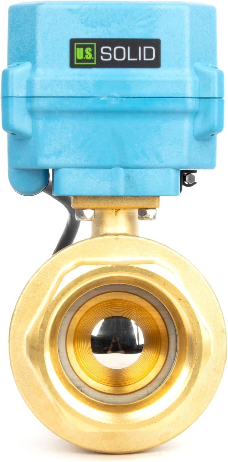 U.S. Solid 2" Motorized Ball Valve with US Plug 110VAC Brass Electrical Ball Valve, IP67, Manual Override, Direction Display Auto Return, Normally Closed, IP67