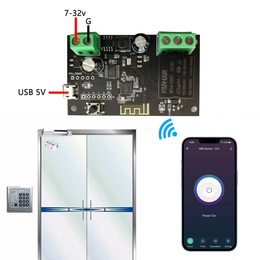 Jane Eyre WiFi Wireless Smart Switch Relay Module Jog Self-Locking Switch Module DIY Smart Home Compatible with TUYA/Smart Life App(1CH)