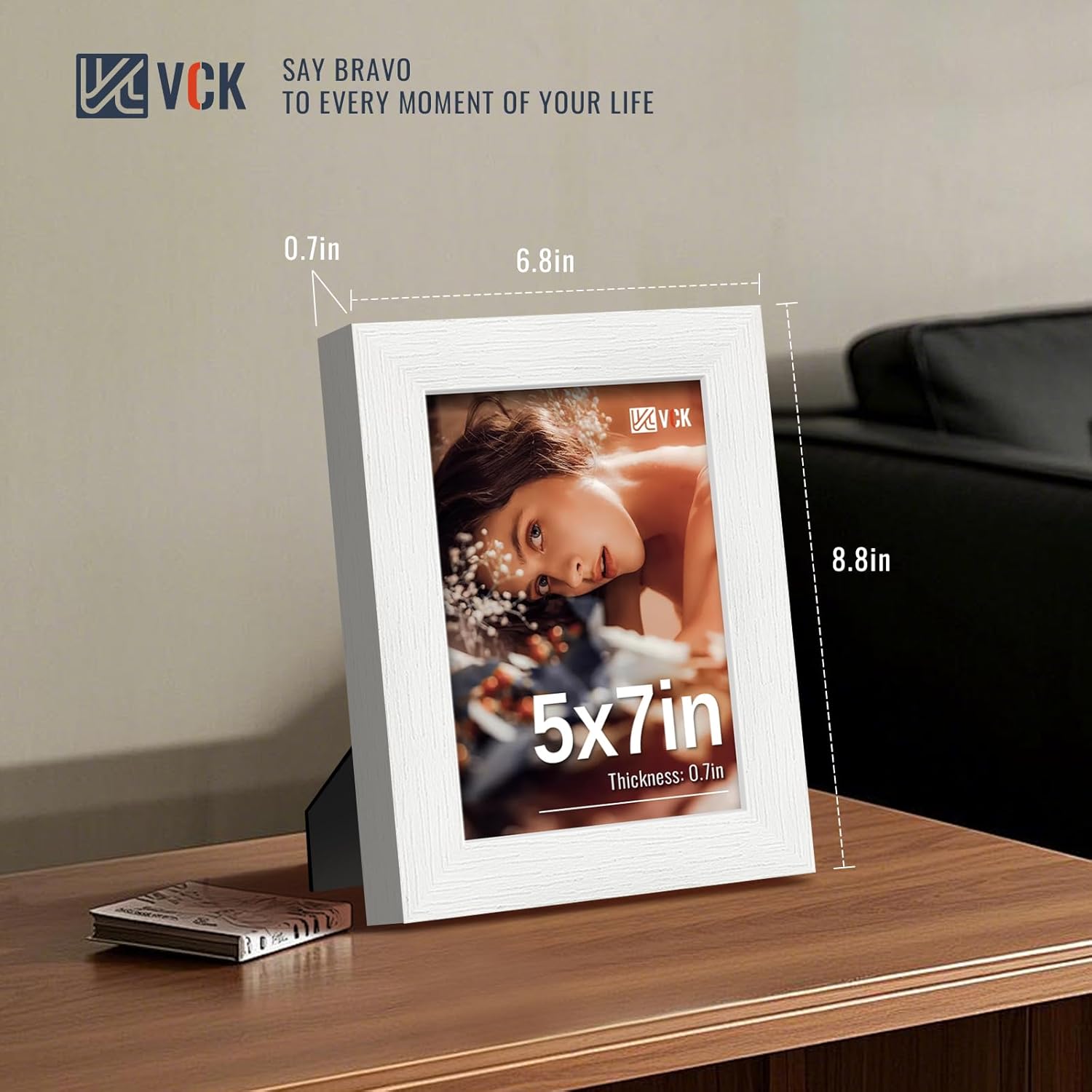 VCK 5x7 Picture Frames white Set of 6, Wide Border Wood Poster Frame, Multi-Directional Display Family Photos, Office Prints, Studio/Gallery Artwork, Woodgrain Series, Tabletop & Wall Hanging
