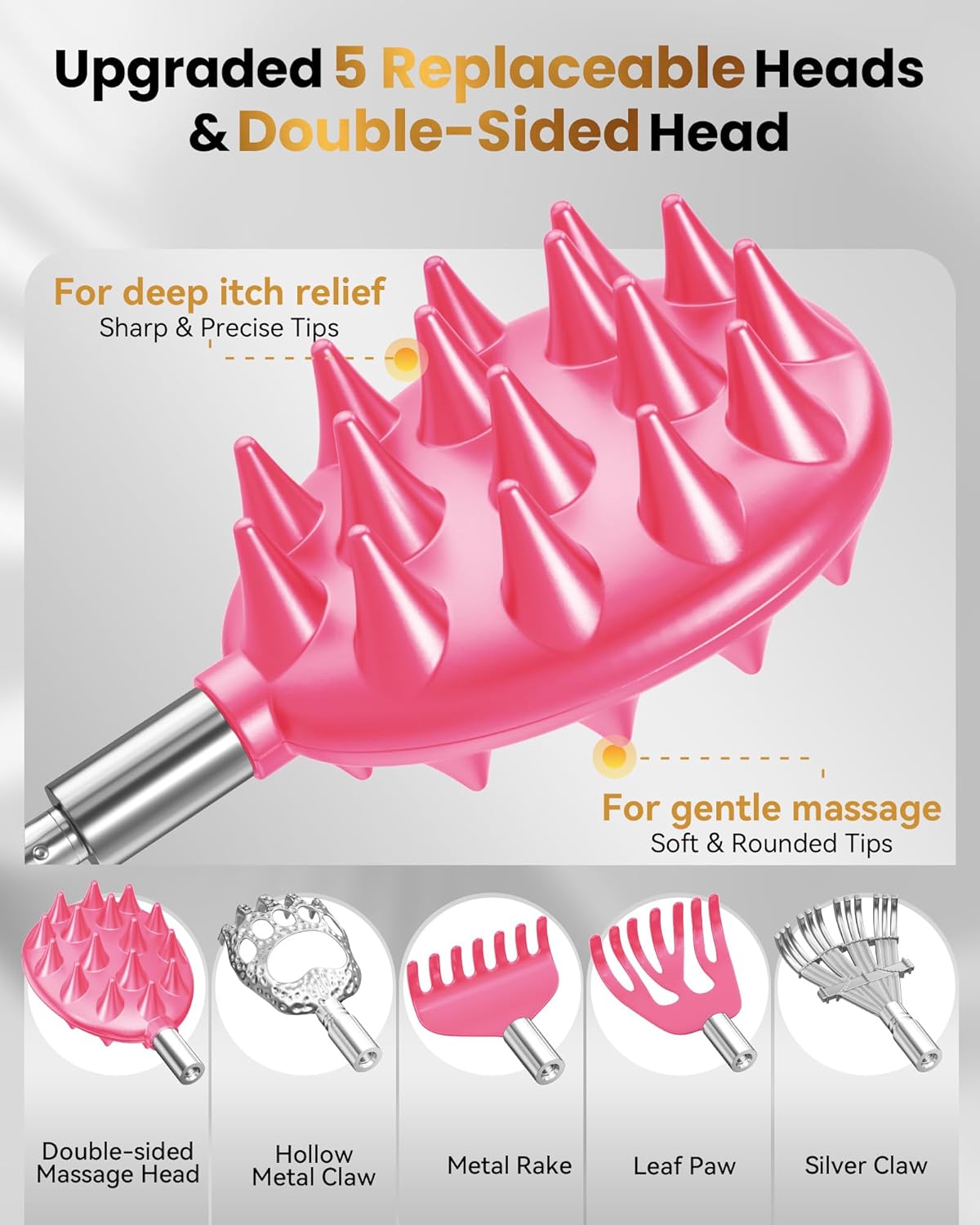 Telescoping Back Scratcher with 5 Detachable Heads, Gifts for Christmas, Stocking Stuffers for Men, Women, Him, Her, Dad, Funny White Elephant Gifts for Adults, Gift Box Included