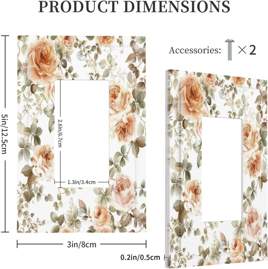 Decorative Outlet Covers Vintage Warm Color Orange Flowers And Leaves 1 Gang Single Rocker Light Switch Cover Plate Wall Plates GFCI Faceplate for Bedroom living Room Decor