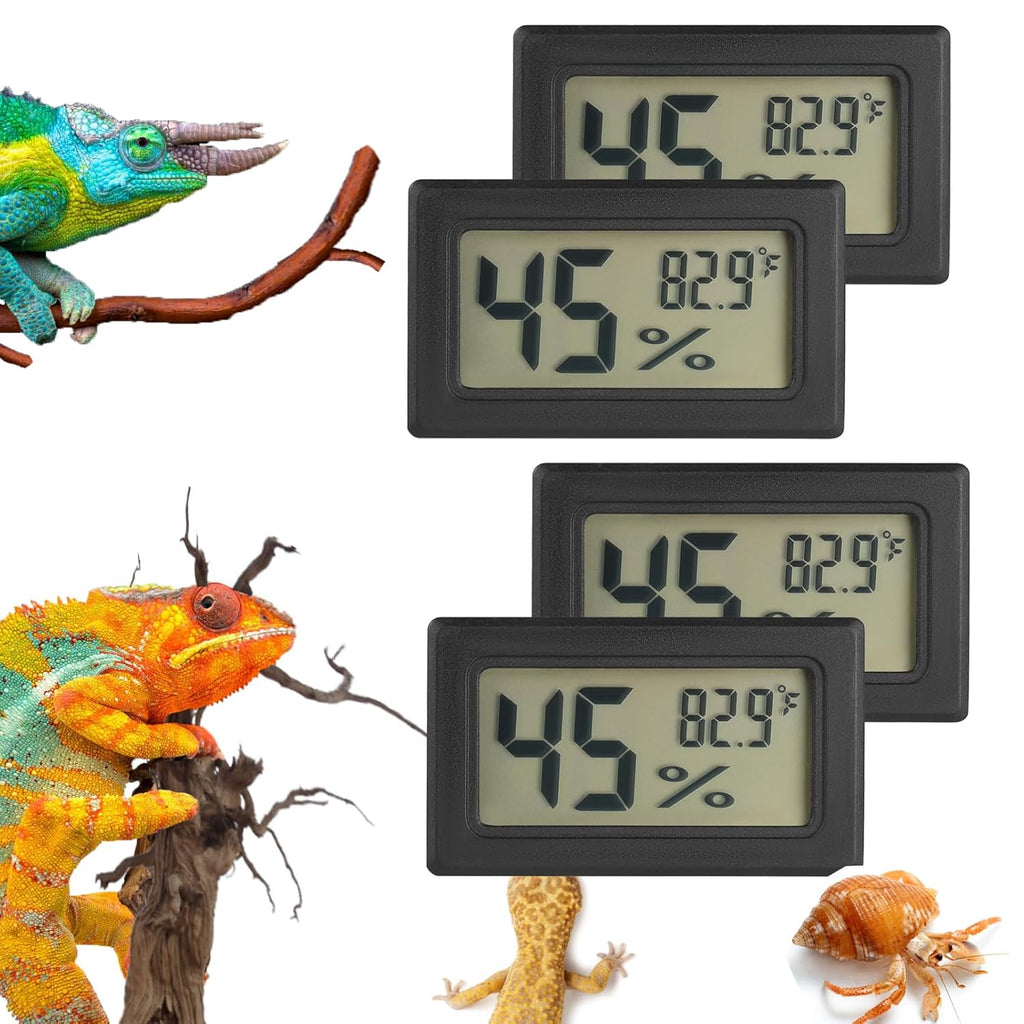 Reptile Thermometer and Humidity Gauge Digtal Terrarium Thermometer Rectangle Bearded Dragon Cage Accessories Reptile Temp and Humidity Gauge for Leopard Gecko Hermit Crab Gecko Lizard Etc 4pc