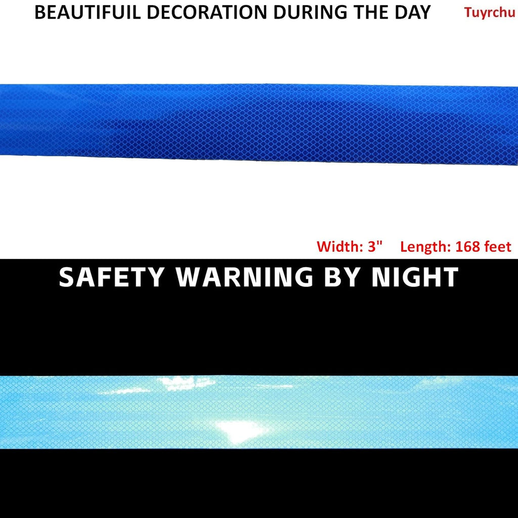 Non Fading Blue Reflective Tape 3 inch Wide, Outdoor Waterproof High Visibility Warning Industrial Marking Tape, Safety Stickers (168 feet)