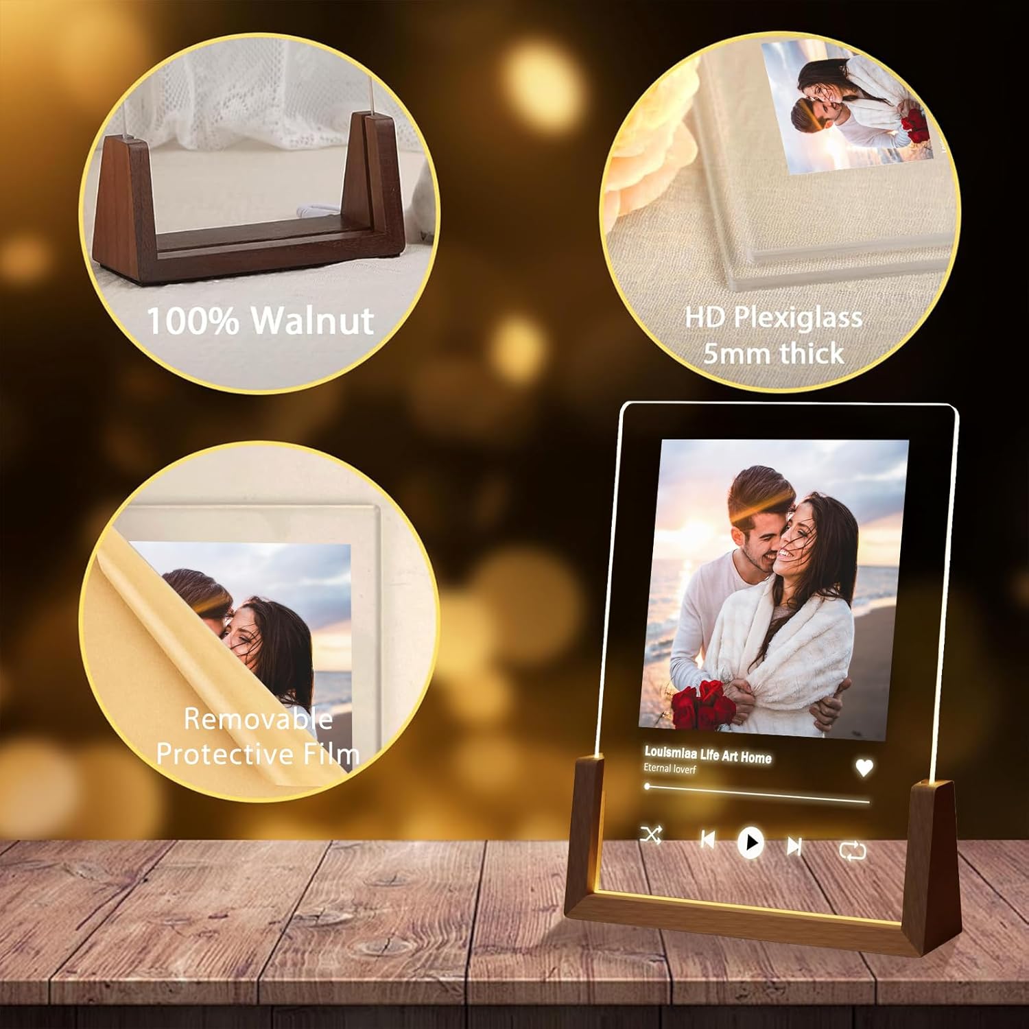 LOUISMIAA Customized Picture Frames with Night Light,Personalized Ptoto Frame Anniversary Birthday Mother’s Day Father’s Day Valentine’s Gifts for Boyfriend Girlfriend Couple Same Day Shipping