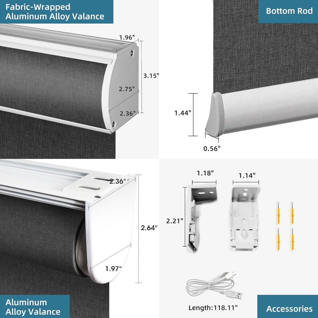 SmartWings Motorized Blinds Shades for Window Remote Control Smart Blind Shade Work with Homekit Thread Apple Z-Wave Alexa Automatic Roller Shade Blackout Customized 16"-110" W (Bouvardia Dark Grey)