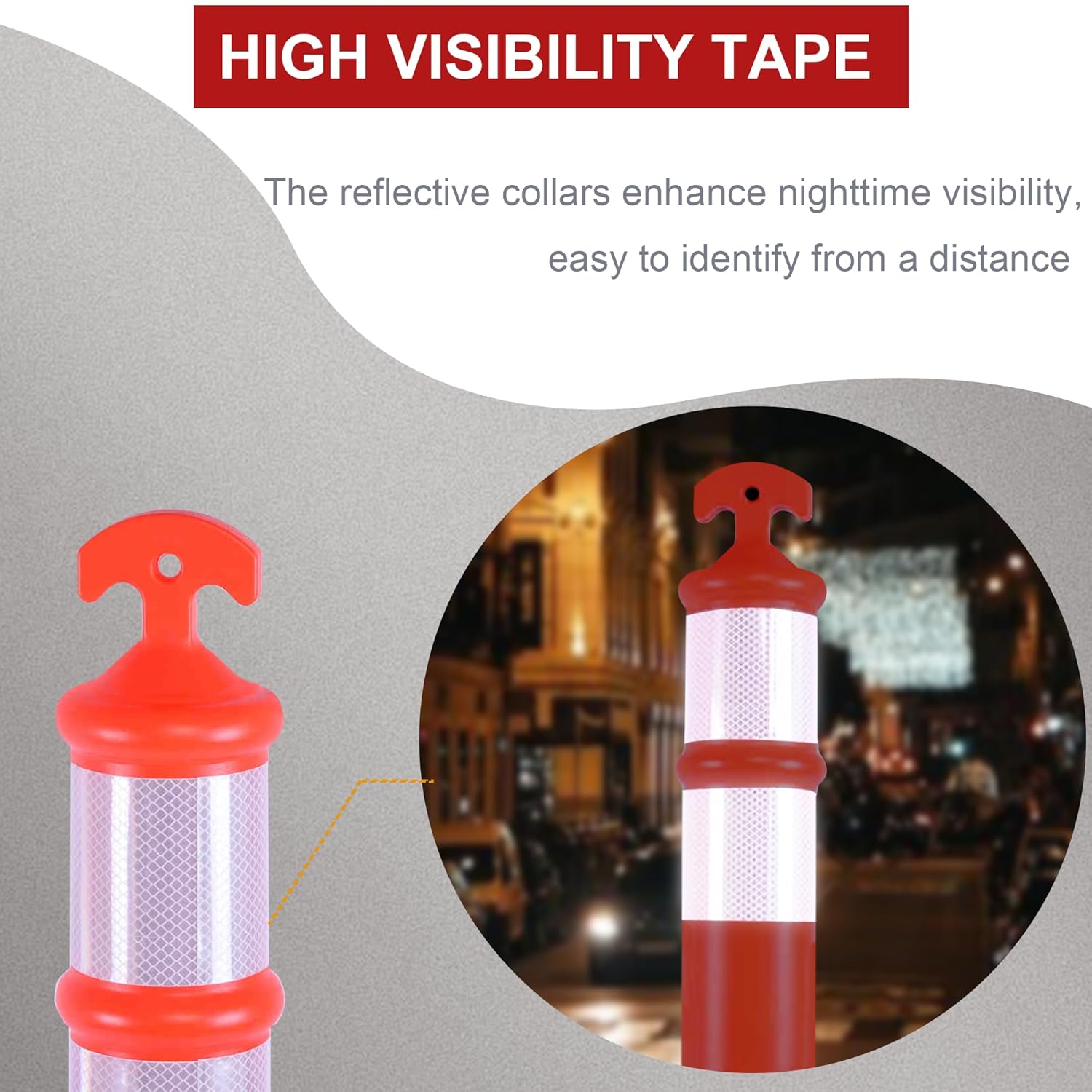 OrangeStar 3 Packs 45" Traffic Delineator Post with Base, Orange Delineator Post Cones w/Reflective Collar for Driving Practice, Construction Work, Parking Lot