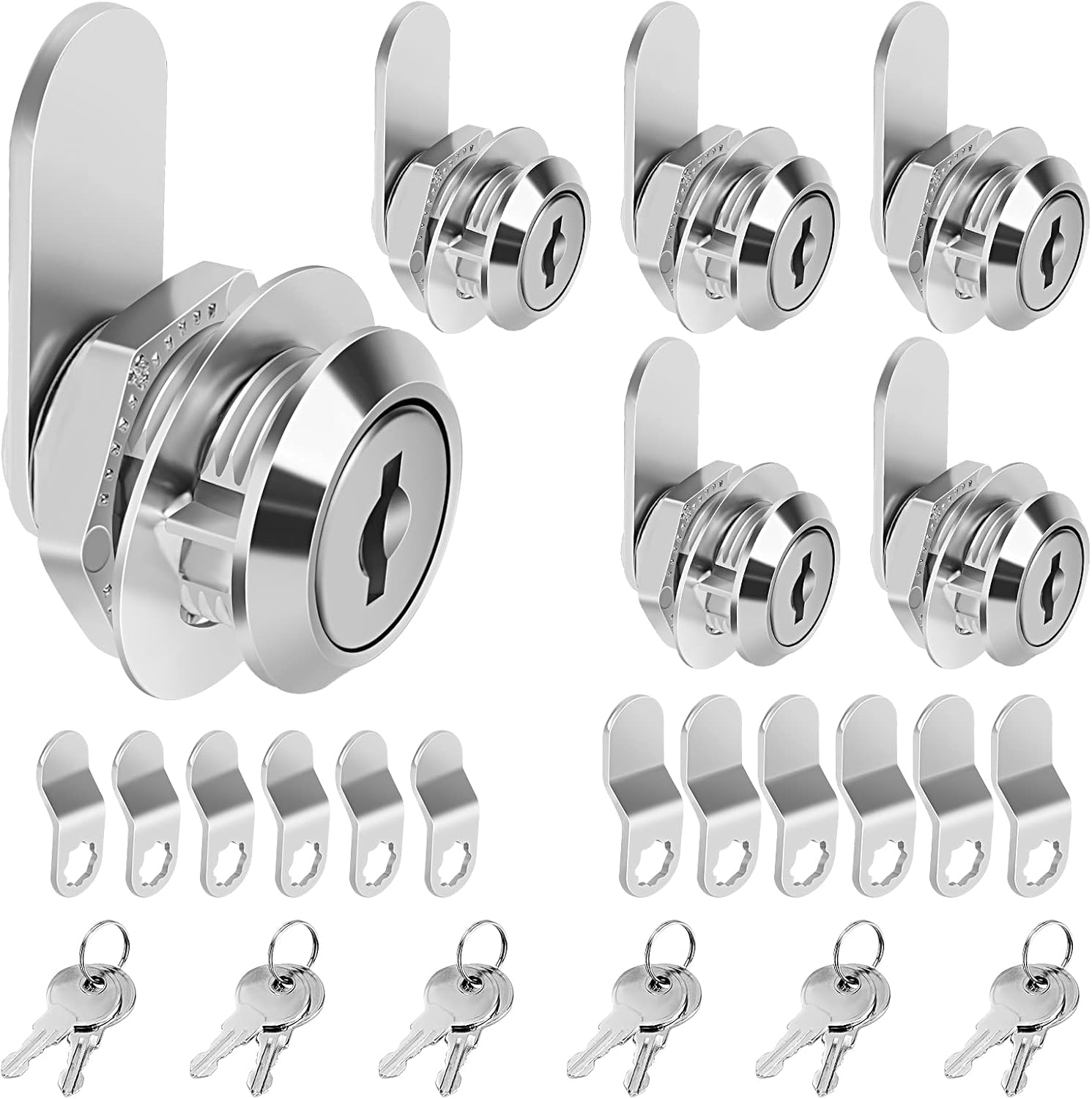 Cam Locks Cabinet Lock Keyed Alike, 5/8'' (Length) Cylinder Fits on 3/8'' Max Panel Thickness, Secure File Drawer Mailbox RV Storage Replacement Set, Chrome-Finish Zinc Alloy (5/8 Inch 6Pcs)