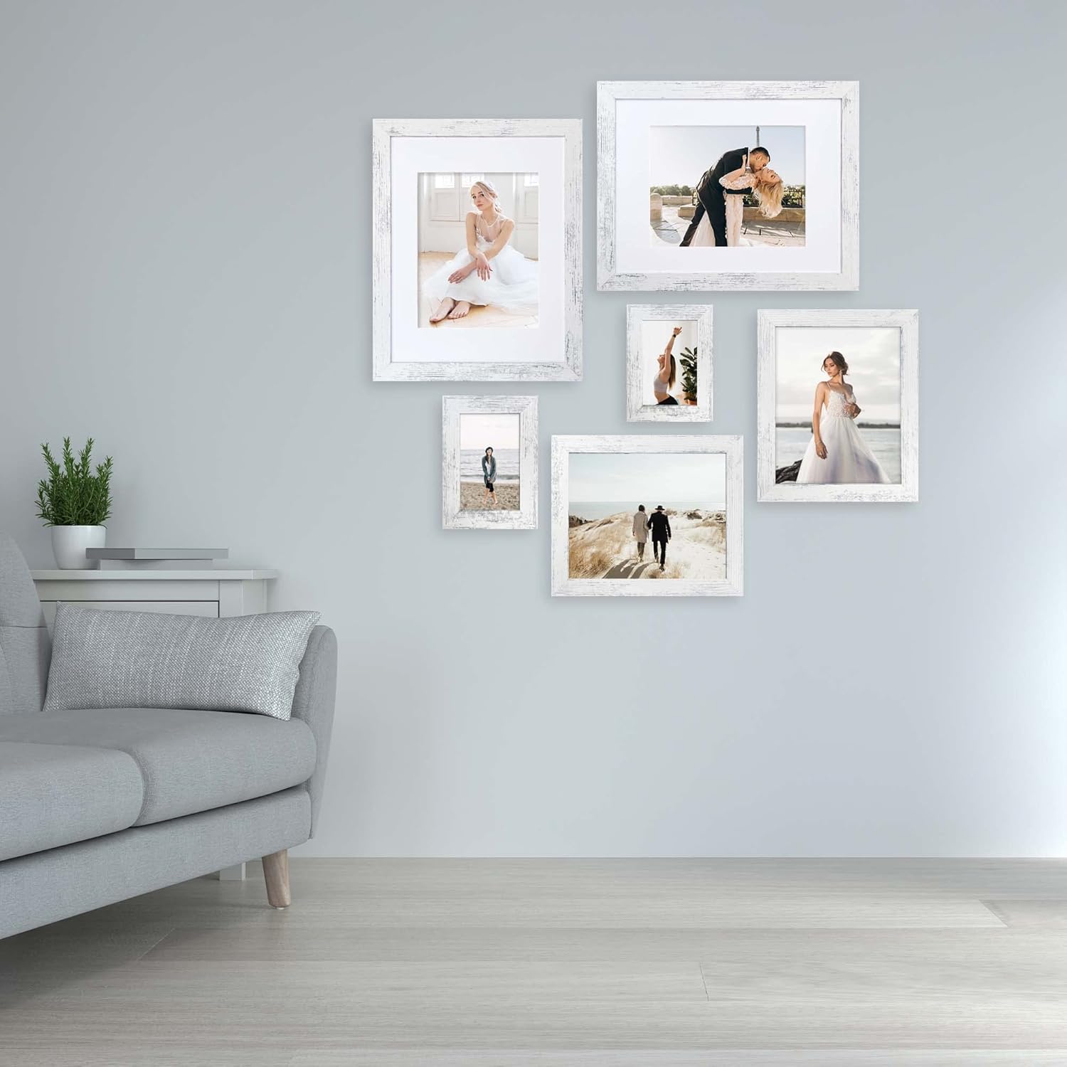 iRahmen 8.5x11 Picture Frame Set of 4, Distressed White Certificate Frame with Real Glass, Wood Photo Frames 8.5 by 11 Diploma Document for Wall Hanging and Tabletop Display