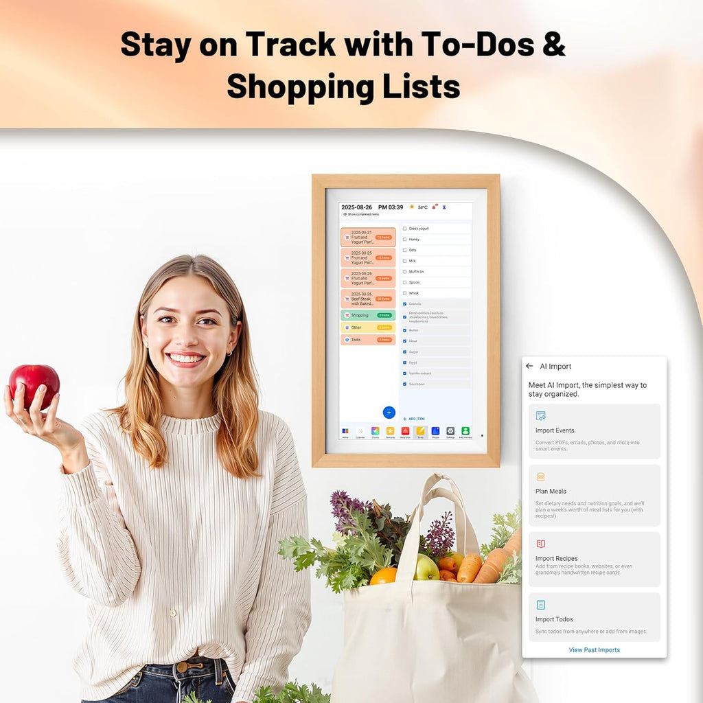 Digital Calendar 15.6" Digital Calendar&Chore Chart - 1080P Interactive Touchscreen Electronic Calendar for Family Schedules, 64GB WiFi Smart Organizer, Wall/Desk Mountable, 2025 Calendar-Wooden