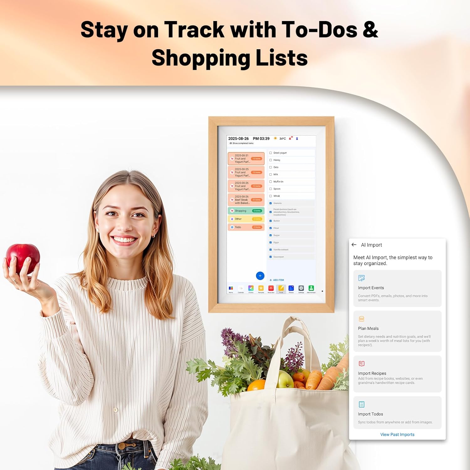 Digital Calendar 15.6" Digital Calendar&Chore Chart - 1080P Interactive Touchscreen Electronic Calendar for Family Schedules, 64GB WiFi Smart Organizer, Wall/Desk Mountable, 2025 Calendar-Wooden
