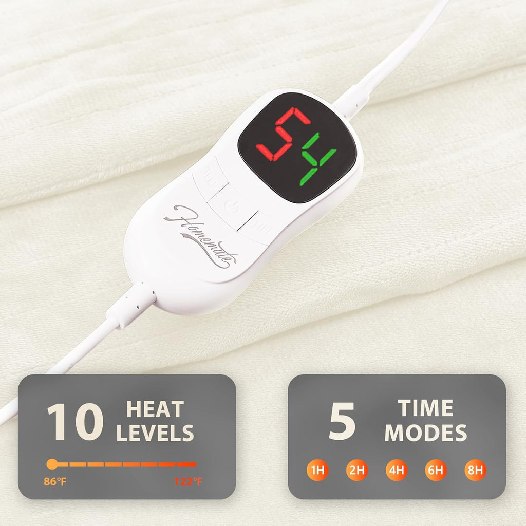 Homemate Electric Heated Blanket Full Size - 72"x84" Heating Blanket Full Size 1/2/4/6/8 Hours Auto-Off 10 Heat Level Over-Heat Protection Flannel Sherpa ETL Certification