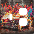 Wallplates Hip Hop Street Graffiti Flame Car 1 Toggle 1 Duplex Switch Plate Electrical GFCI Faceplate Decorative Light Switch Covers for Bedroom living Room Decor