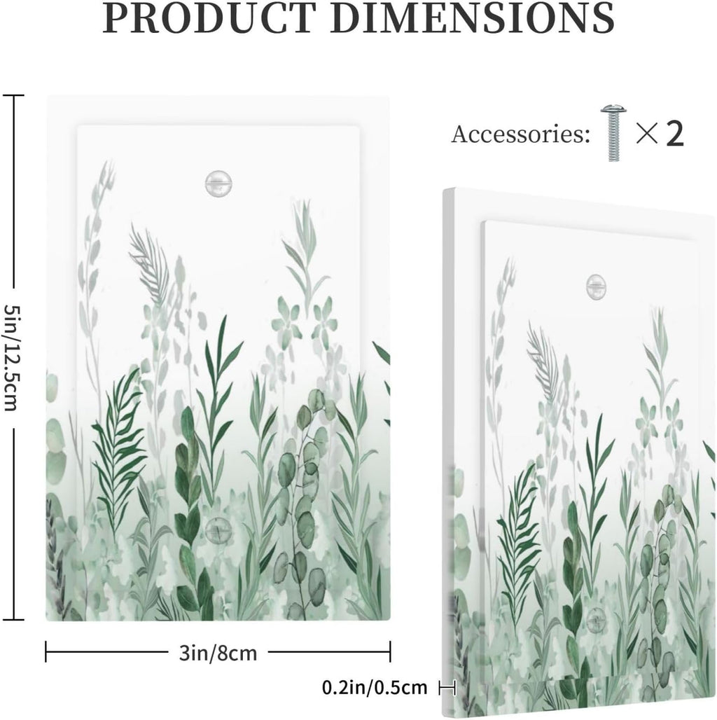 Watercolor Green Leaf Rustic Plant Eucalyptus Flowers Light Switch Cover Plate 1 Gang No Device Blank Electrical Wall Plates Faceplate Decorative Switch Plate for Bed Room Living Room Decor