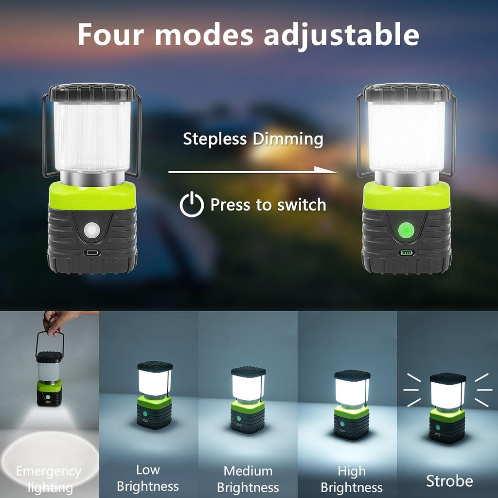 2PCS 6500K White Light LED Camping Lantern Rechargeable 1000LM, 4500mAh Power Bank, Flashlight for Hurricane Emergency, Hiking, IP44 Waterproof Lantern(Green)