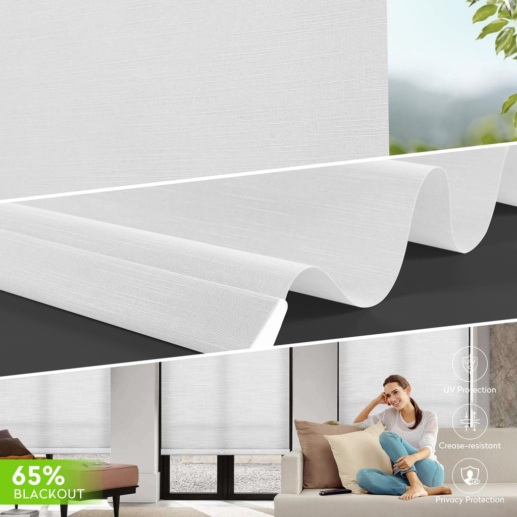 ZSTARR Motorized Light Filtering Roller Blinds with Remote Control,Rechargeable Smart Window Shades Compatible with Alexa Google via Hub,Fabric Wrapped Valance, Custom Size (Light White)