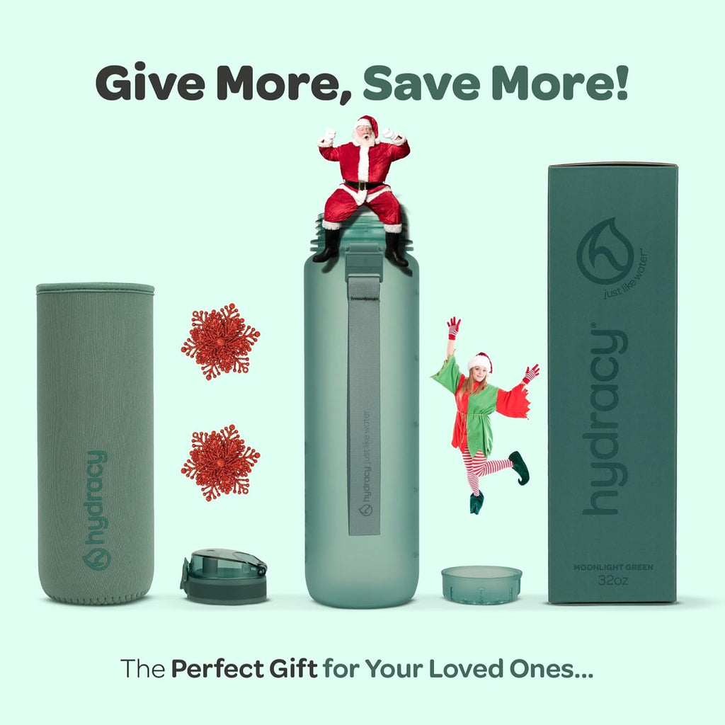 Hydracy Water Bottle with Time Marker -Large BPA Free Water Bottle & No Sweat Sleeve -Leak Proof Gym Bottle with Fruit Infuser Strainer & Times to Drink -Ideal for Fitness Sports & Outdoors