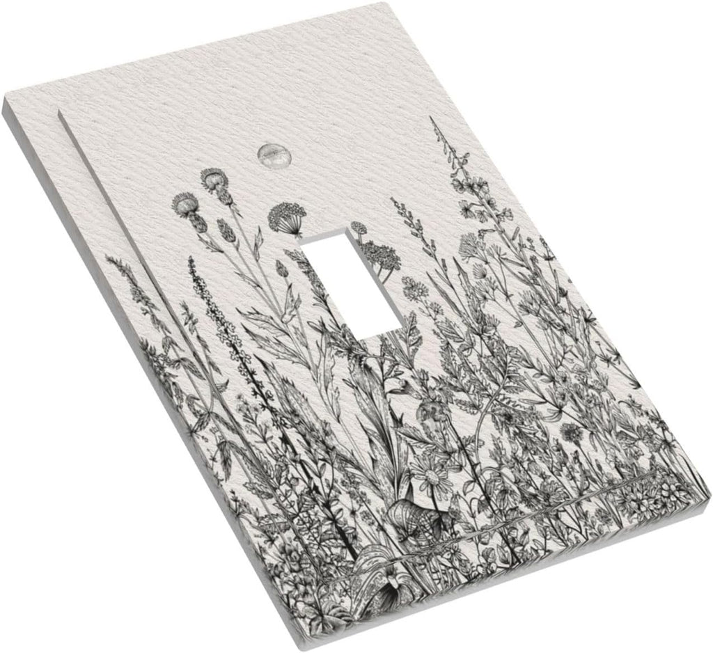 Decorative Light Switch Cover Black and Beige Garden Plants Flowers Single Toggle Personalized Wall Plate Switchplate 1 Gang Switchcover Decora Light Switch Plate for Home Office Decor