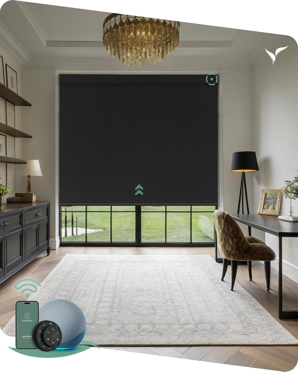 Yoolax Motorized Blinds with Remote, Smart Blinds for Windows Blackout Automatic Shades Compatible with Alexa Remote Control Roller Window Shades with Valance, Custom Size (V-Midnight Stripe)