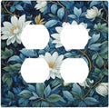 Decorative Outlet Covers Rustic White Floral Flowers Green Blue Leaves 2 Gang Wall Plate Double Duplex Light Switch Cover Switch Plate Covers Faceplate for Bedroom Home Decor