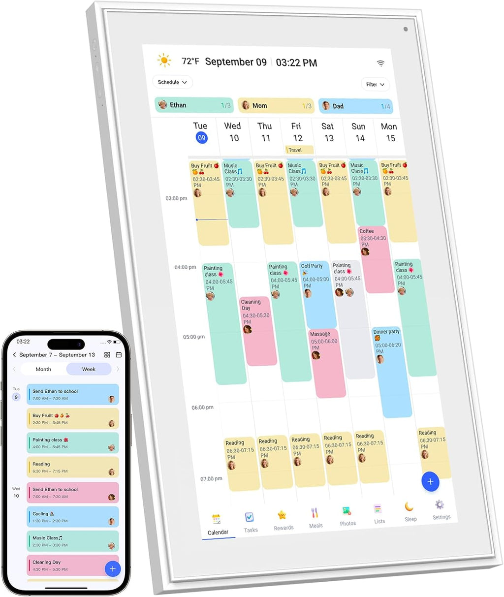 Digital Calendar, 15.6inch Smart WiFi Digital Calendar&Chore Chart, 1920 * 1080 IPS Touch Screen HD Display for Family Schedules, Wall-Mounted, Share Moments Instantly from Anywhere (White, 15.6 inch)