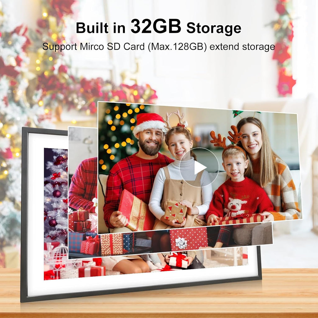 Digital Picture Frame 15 Inch Large Frameo Digital Photo Frame，32GB, 1920 * 1080 IPS HD Touch Screen, Electronic Picture Frame IPS Touch Screen with Auto-Rotate, Frameo Digital Frame WiFi
